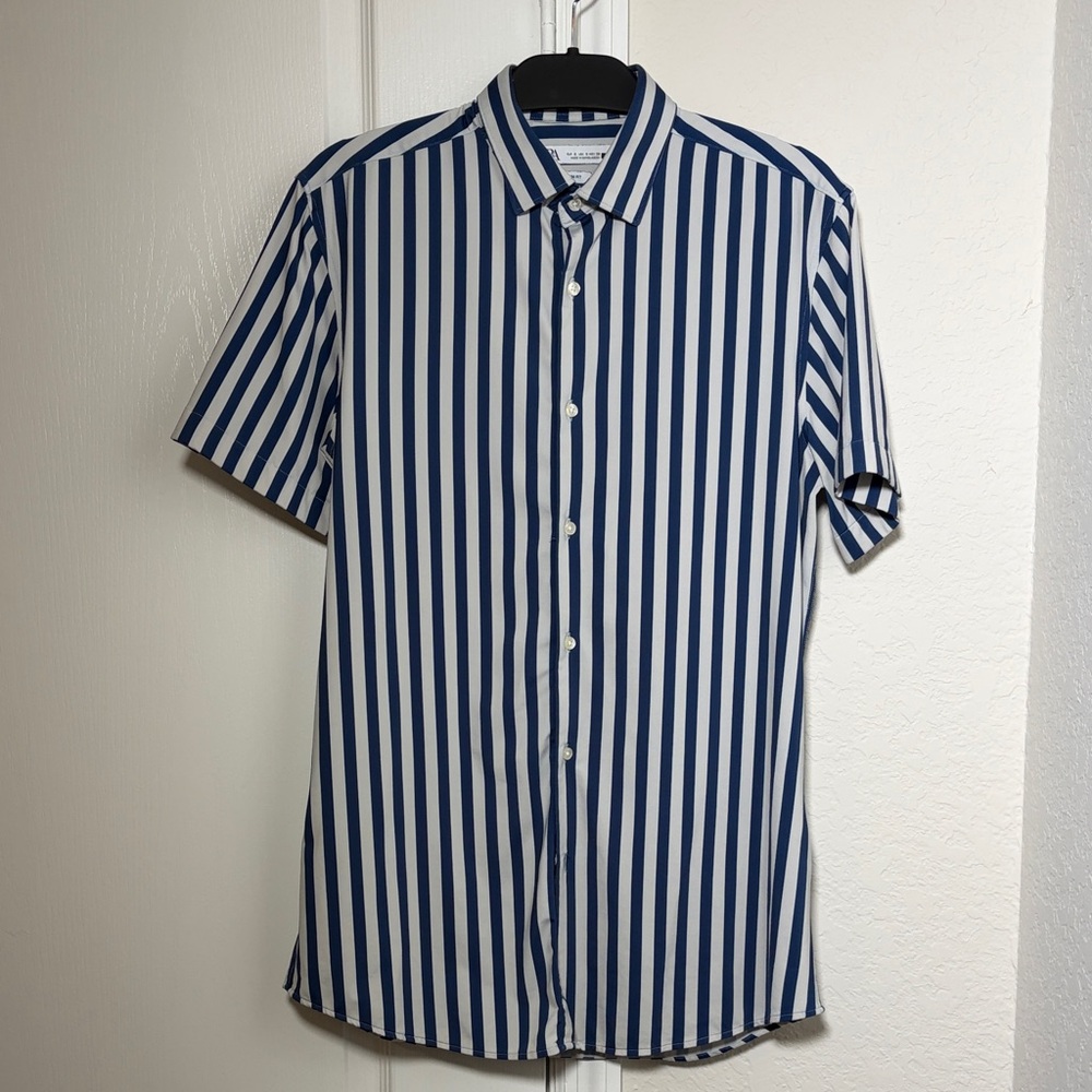 Zara Blue and White Striped Button-Down Shirt